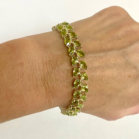 Sterling Silver 925 Multi Gemstone Double Row Peridot Tennis Bracelet 7.5" - Picture 1 of 16